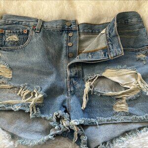 Levi 501 Premium Button Fly Jean Shorts; distressed size 34